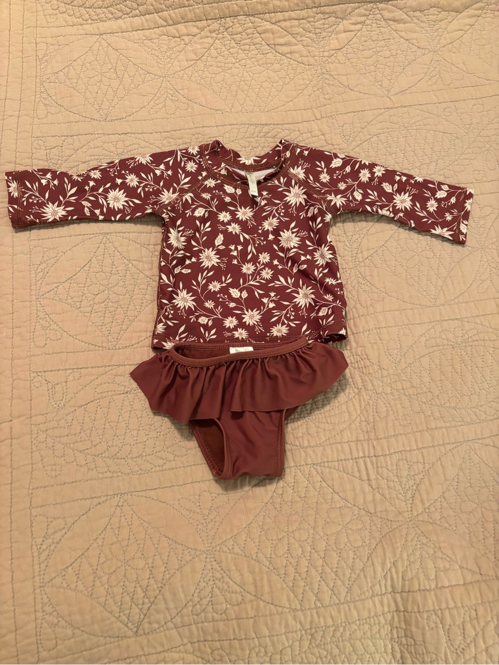 Rylee + Cru Girls Floral Long-Sleeve Rashguard Set in Mauve and White